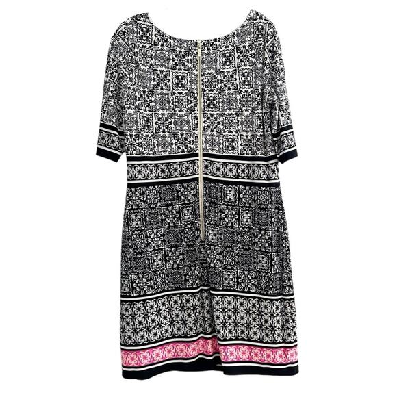 Eliza J Tile Print Dress Shift Black White Pink Stripe Size 10 EJ8M7814 Stretch - Picture 3 of 16
